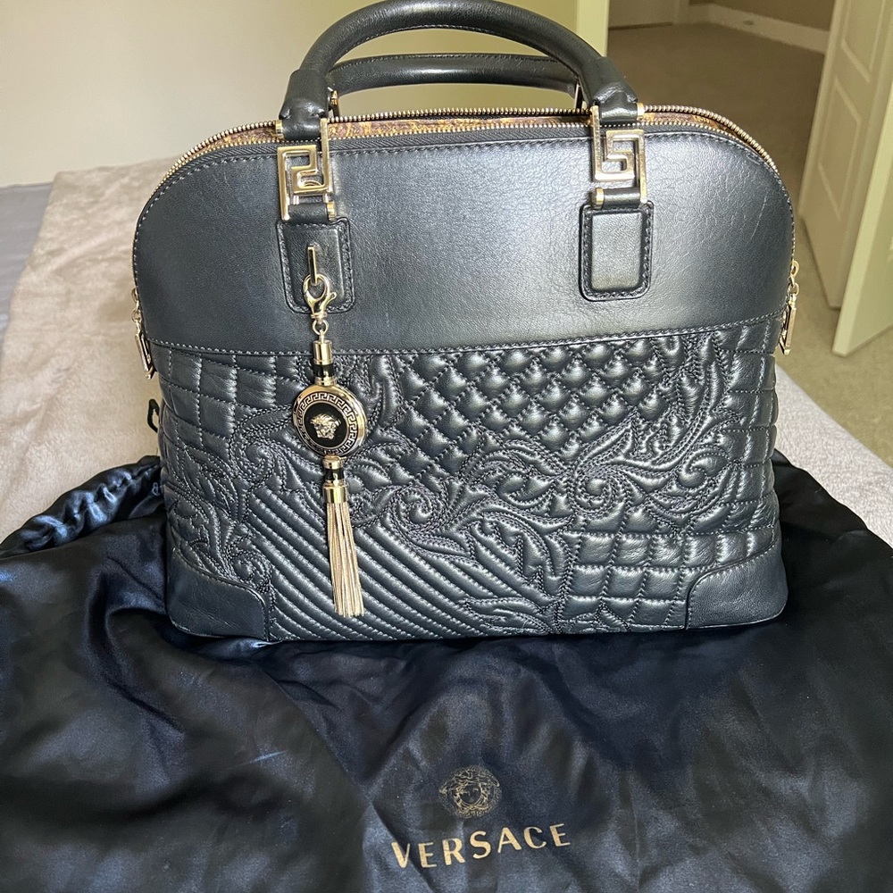 Versace Vanitas black handbag with satchel.AUTHENTIC with receipt and dust bag